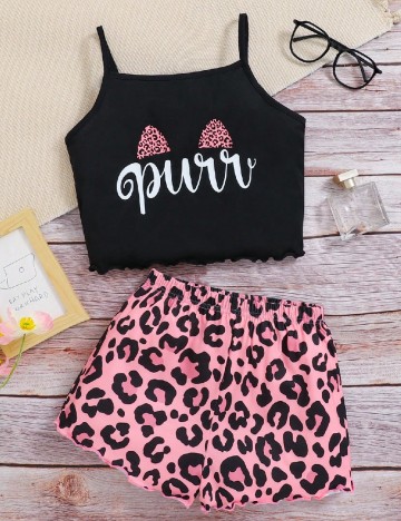 Pijama Shein Kids, roz/negru