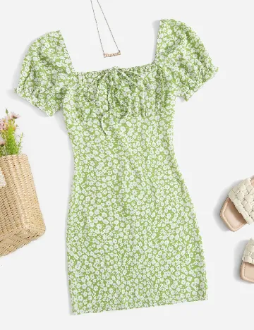 Rochie scurta SHEIN, verde/alb