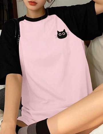 Tricou SHEIN, roz/negru