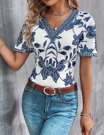 Bluza SHEIN, albastru/alb