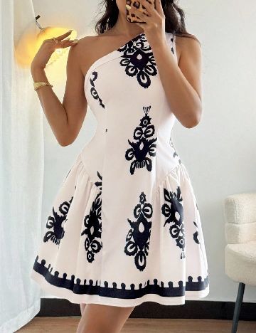 Rochie scurta SHEIN, ecru/negru