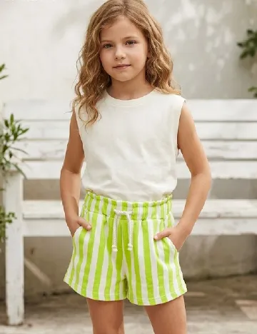 Pantaloni scurti Zara, alb/verde