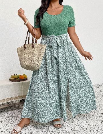 Rochie lunga SHEIN CURVE, verde/alb