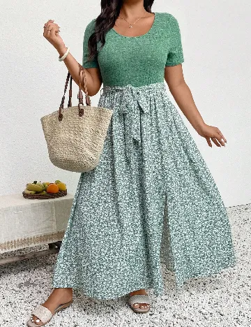 Rochie lunga SHEIN CURVE, verde/alb