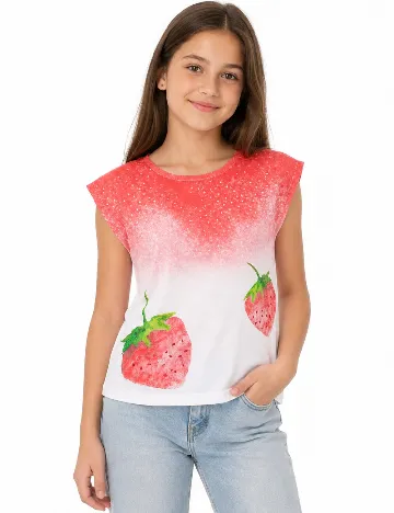Tricou Zara, alb/rosu