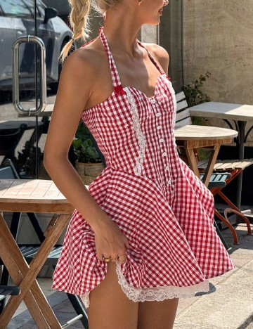 Rochie scurta SHEIN, rosu/alb