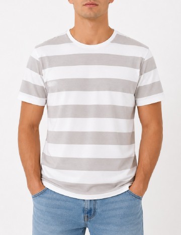 Tricou Bershka, alb/gri