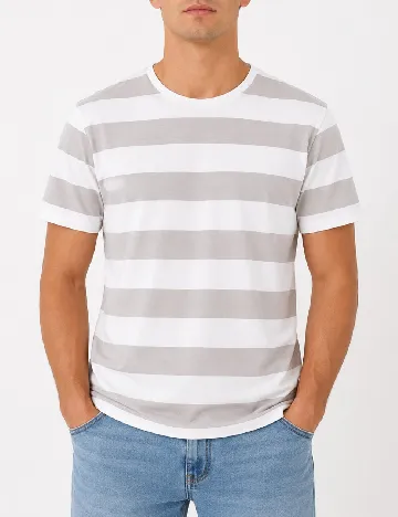 Tricou Bershka, alb/gri