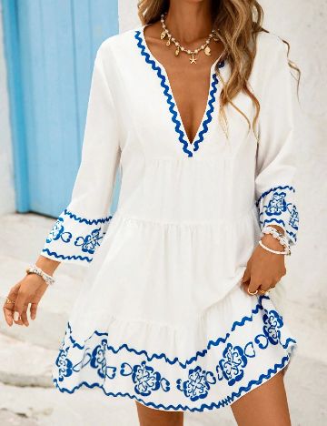 Rochie scurta SHEIN, albastru/alb
