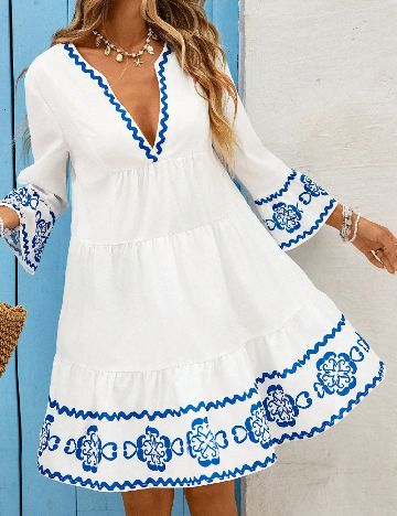 Rochie scurta SHEIN, albastru/alb
