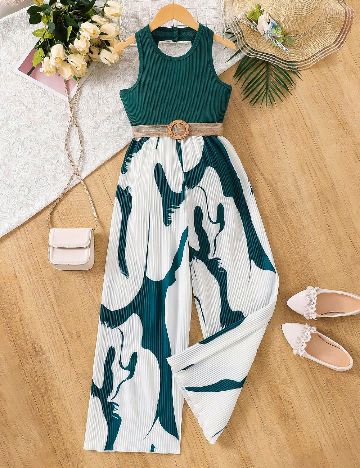 Salopeta Shein Kids, verde/alb