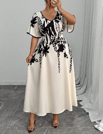 Rochie lunga SHEIN CURVE, crem/negru
