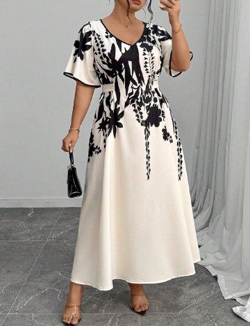 Rochie lunga SHEIN CURVE, crem/negru