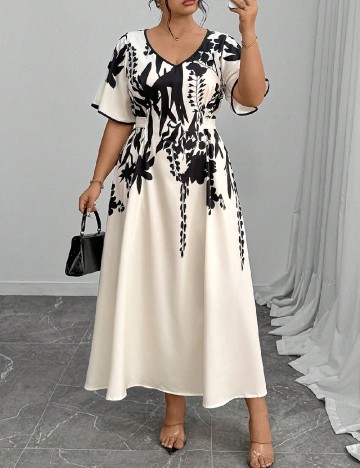 Rochie lunga SHEIN CURVE, crem/negru