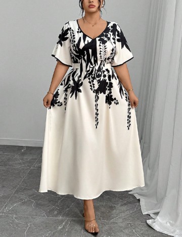 Rochie lunga SHEIN CURVE, crem/negru