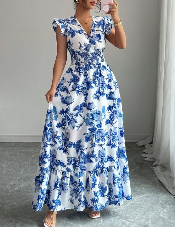 Rochie lunga SHEIN, albastru/alb