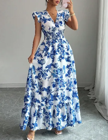Rochie lunga SHEIN, albastru/alb