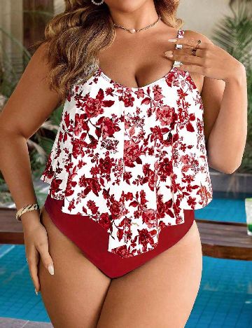 Costum de baie SHEIN CURVE, alb/rosu
