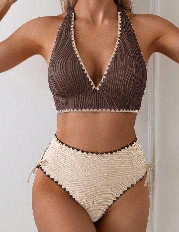 Costum de baie SHEIN, maro/crem
