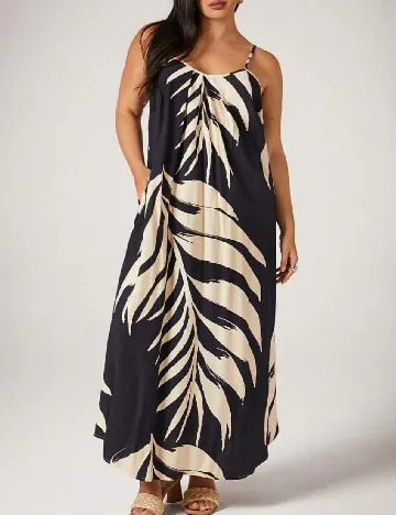Rochie lunga SHEIN CURVE, crem/bleumarin