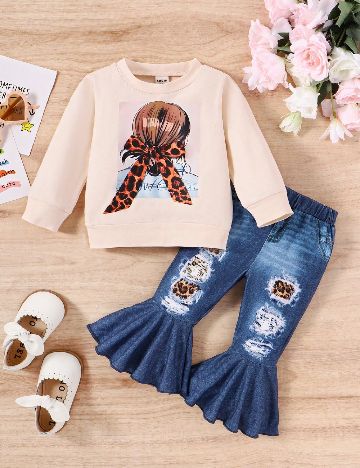 Compleu Shein Kids, crem/albastru