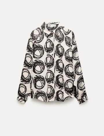 Camasa Zara, ecru/negru