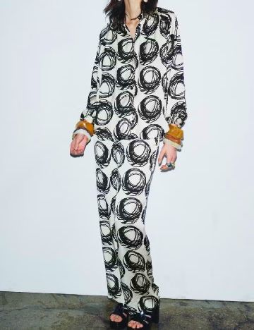 Pantaloni Zara, ecru/negru