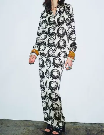 Pantaloni Zara, ecru/negru