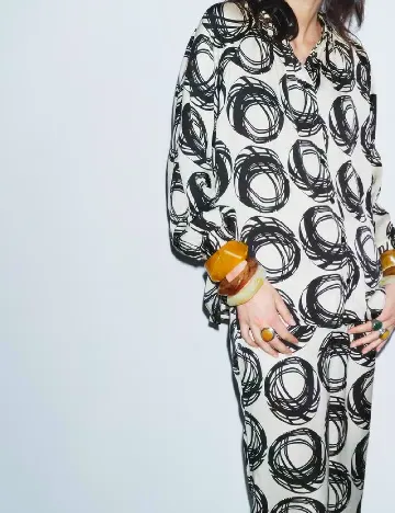 Pantaloni Zara, ecru/negru