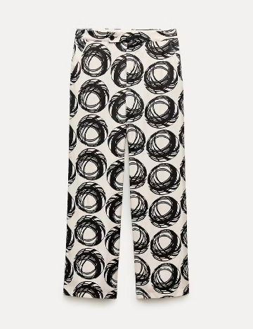 Pantaloni Zara, ecru/negru