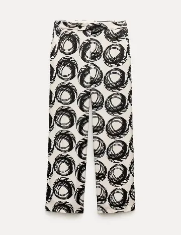 Pantaloni Zara, ecru/negru
