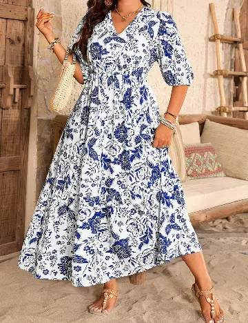 Rochie lunga SHEIN CURVE, alb/albastru