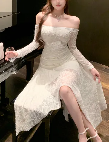 Rochie medie Dazy, ecru