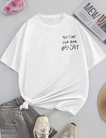Tricou Oversize SHEIN CURVE, alb