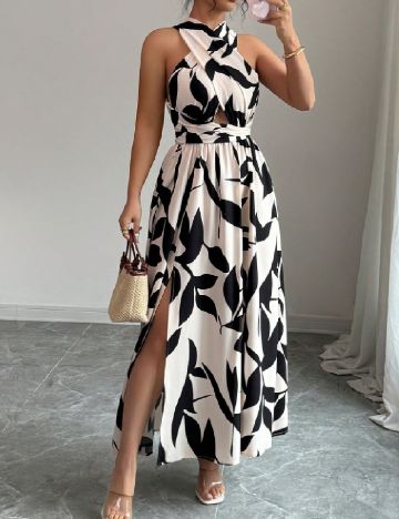 Rochie lunga SHEIN, ecru/negru