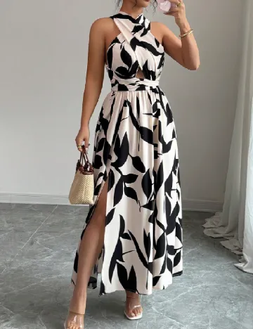 Rochie lunga SHEIN, ecru/negru