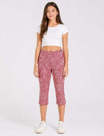 Pantaloni trei sferturi Zara, rosu/alb