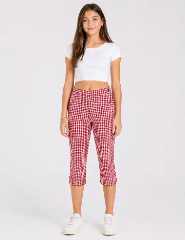 Pantaloni trei sferturi Zara, rosu/alb
