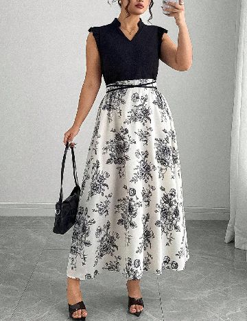 Rochie lunga SHEIN CURVE, ecru/negru