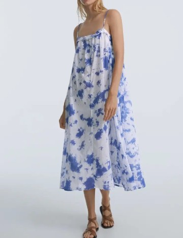 Rochie medie Oysho, alb/albastru