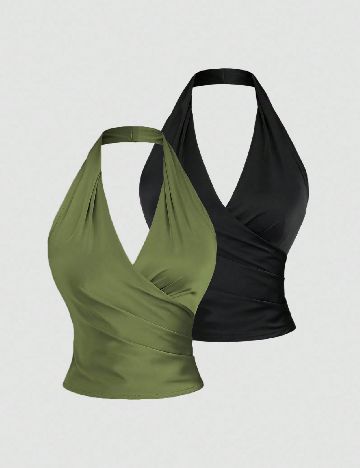 Set topuri 2 bucati SHEIN, verde/negru