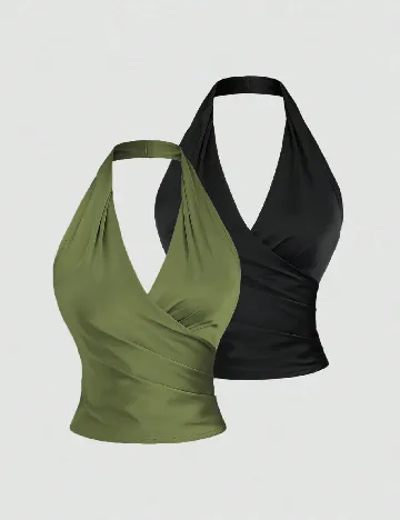 Set topuri 2 bucati SHEIN, verde/negru