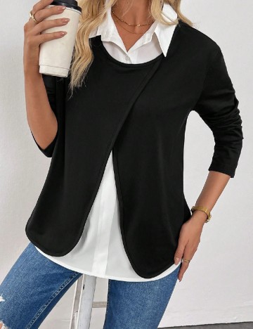 Bluza SHEIN, alb/negru