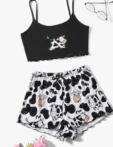 Pijama SHEIN CURVE, alb/negru