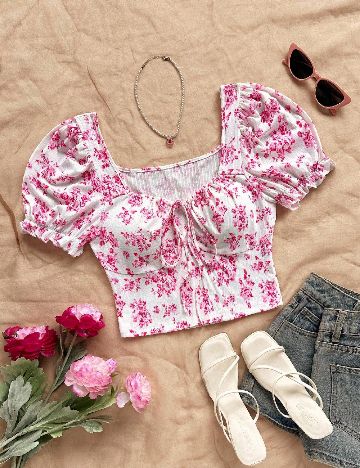 Top SHEIN CURVE, alb/roz