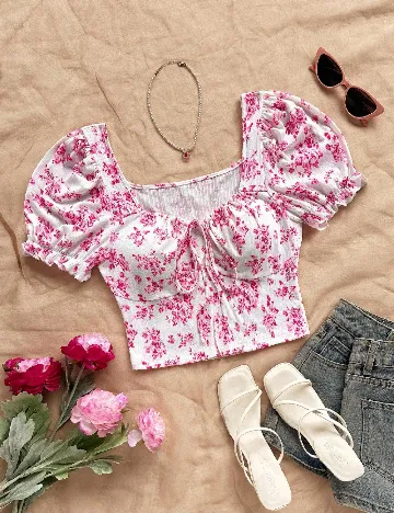 Top SHEIN CURVE, alb/roz