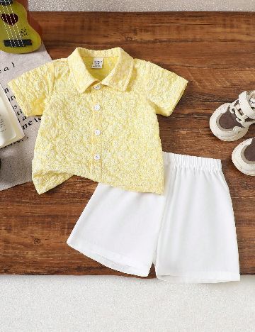 Compleu Shein Kids, galben/alb
