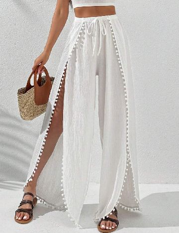 Pantaloni de plaja SHEIN, alb