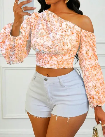 Top SHEIN, alb/portocaliu