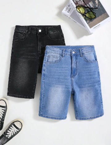 Set Pantaloni scurti 2 perechi Shein Kids, negru/albastru